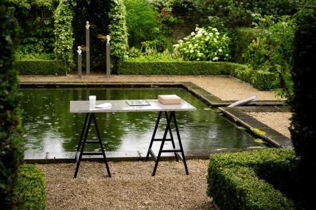 Foreground: Andreas Blank, Element 1 (2012), various stones Background left: Sam Knowles, The Likeness of Polycephilles (2012) mixed media  Background right: Adeline de Monseignat, Spworms (2012) Glass, soil,  worms, compost