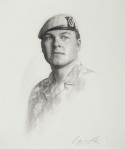 Crispin Robjent,  Sergeant Mather MC, charcoal on paper. Photo: Hallmark Photography