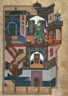 Bihzad, ‘Joseph Escaping from Zuleykha’ from a copy of the Bustan by Saadi, Heart, 1488.  National Library, Archives, Cairo, Adab Farsi 908, fol. 52b.