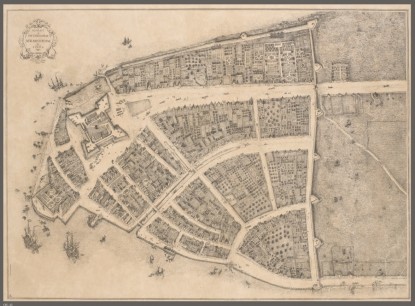 Castello plan of New Amsterdam, 1660, redrafted 1916. Sold in the 1660s to Cosimo III d'Medici, it was found in Villa di Castello, nr Florence in 19th century