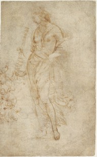 Attributed to Raphael, Female Figure with a Tibia, dated c. 1504–9, pen and brown, ink, 30.5x 44.5cm, J. Paul Getty Museum, Los Angeles; suspected to be a forgery by Eric Hebborn © The J. Paul Getty Museum, Los Angeles