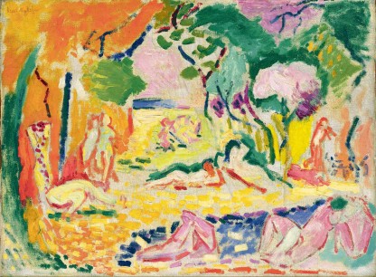 02.	Henri Matisse, Sketch for Le Bonheur de vivre, 1905–6; oil on canvas; 16 x 21 1/2 in. (40.6 x 54.6 cm)