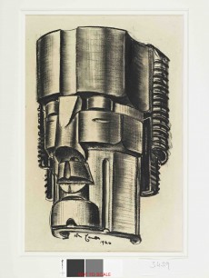 William McCance (1894–1970), Study for a Colossal Steel Head, dated 1926. Drawing, black chalk on paper, 53.8 x 37.8cm Collection: National Galleries of Scotland, purchased 1988 © Estate of William McCance. Photo: John McKenzie