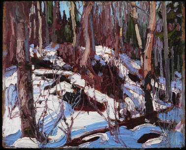 Tom Thomson, Winter Thaw in the Woods, 1917, Oil on composite woodpulp board, 21.6 x 26.8 cm, Thomson Collection, AGO