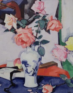 Samuel John Peploe, A Vase of Pink Roses. Oil on Canvas