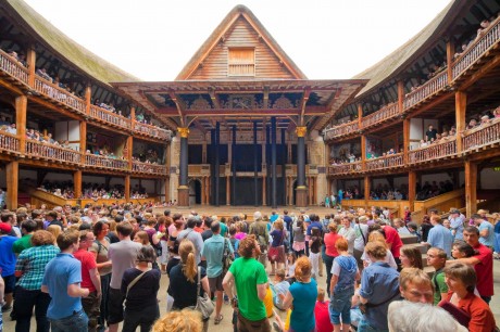 Shakespeare's Globe interior in daylight - a view of the stage