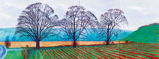 David Hockney, Three trees near Thixendale Winter 2007