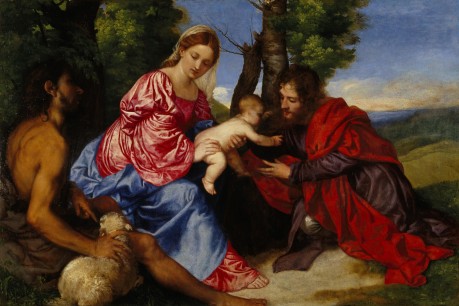 Titian,The Virgin and Child with St. John the Baptist and an Unidentified Saint c. 1515-1520 Oil on canvas, transferred from panel Edinburgh, National Gallery of Scotland (Bridgewater Loan, 1945)