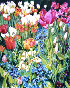 Maria Bell-Salter, Tulip Cascade. Oil on canvas 100x84cm