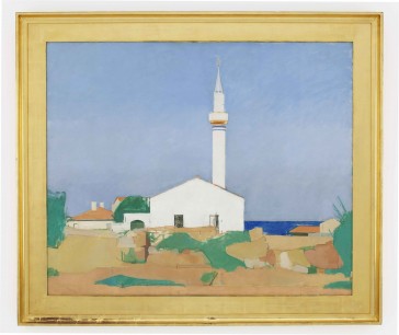 Euan Uglow, Mosque at Çiftlik Koyou, 1966, Oil on canvas 105 x 121 cm