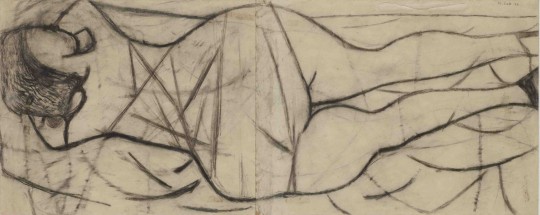 William Scott, Girl Reclining No.1, 1956, charcoal on paper, 48x119cm., © 2013 Estate of William Scott. All rights reserved. Courtesy Karsten Schubert London.