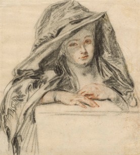 Jean-Antoine Watteau, Woman Wearing a Mantle Over Her Head and Shoulders, c. 1718–19