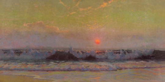 Sydney Mortimer Lawrence, Waves Breaking on the Shore, Sunset; 1984, oil on canvas, 137.2 cm x 274.5 cm. Southampton City Art Gallery.