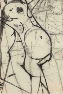 William Scott, Untitled-Nude, 1956, charcoal on paper, 94.5x62.5cm., © 2013 Estate of William Scott. All rights reserved. Courtesy Karsten Schubert London.