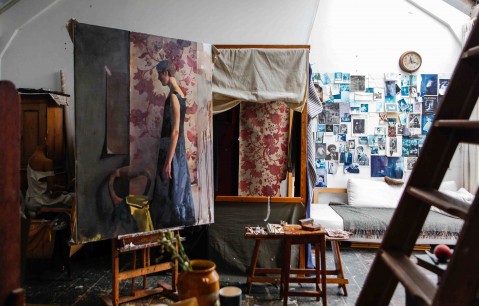 Diarmuid Kelley’s studio, showing work in progress. Photo:  Offer Waterman & Co