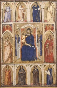 Puccio Capanna, Madonna and Child with Annunciation and Female Saints (Regina Virginum), c.1330. Tempera and gold on wood panel, 14 3/8 × 9 1/2 in. Vatican Museums, Vatican City; inv. 40170