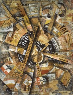 Carlo Carrà, Interventionist Demonstration (Manifestazione Interventista), 1914 Tempera, pen, mica powder, paper glued on cardboard, 38.5x30cm  ©2014 Artists Rights Society, NY