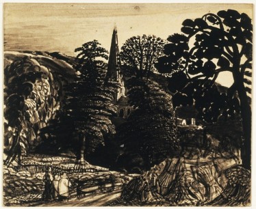 Samuel Palmer, Evening: A Church among Trees, c.1829–30, ink, 15.2×18.4 cm. London, Tate Britain.