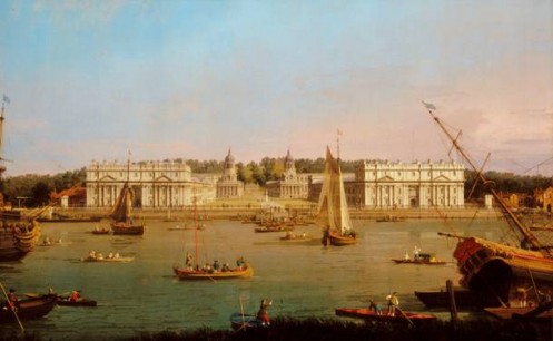 Greenwich Hospital from the north bank of the River Thames. 1750–2. Giovanni Antonio Canal, Known as Canaletto (1697–1768)