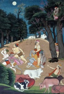 Manaku,  Krishna playing Blindman’s Bluff,  Pahari region, Guler, c. 1750