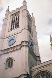 Sundials on the tower of St Margaret's church, Westminster, which inspired Piers' wooden tower sundial