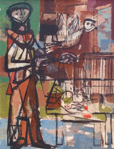 Jankel Adler, Bird and Cage (1940s), Oil on canvas. From the Aukin Collection, 91 x 69.5 cm