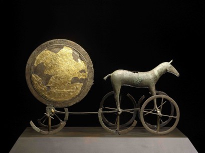 The Chariot of the Sun, Trundholm, Zealand, Early Bronze Age, 14th century BC  Bronze and gold, 95x60x25cm  National Museum, Copenhagen