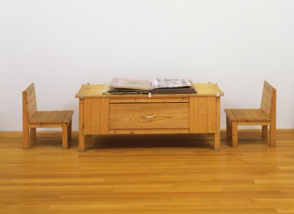 Dieter Roth. Snow. 1964/69. Artist’s book of mixed mediums, with wood table and two wood chairs. The Museum of Modern Art, New York. Committee on Painting and Sculpture Funds. Photograph: John Wronn. © 2013 Estate of Dieter Roth