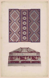 Henri Labrouste (1801–75). Etruscan tomb, known as delle Bighe, Corneto (nowadays Tarquinia). Plan of the ceiling and elevation of the back wall. 1829. Pen, ink and watercolour on paper. Cliché Bibliothèque nationale de France