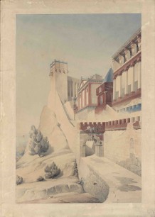 Henri Labrouste (French, 1801–75). Imaginary reconstruction of an ancient city. Perspective view. Date unknown. Graphite, pen, ink and watercolour on paper. Académie d’Architecture, Paris