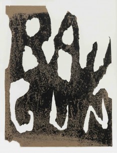 Claes Oldenburg, Ray Gun Poster. 1961. Spray oil wash on torn paper. 61 x 45.7 cm. Collection of the artist. © 1961 Claes Oldenburg. Photo: D. James Dee