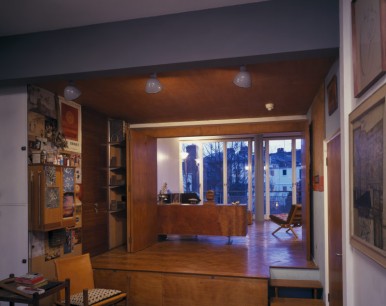 View from the Studio into the Living Room at 2 Willow Road with the partition doors folded back. www.nationaltrust.org.uk