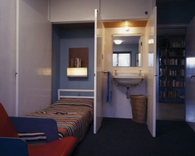 The Guest Bedroom, with a foldaway bed and built-in sink and mirror - designed to save space. www.nationaltrust.org.uk