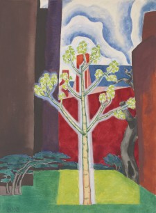 Oscar Bluemner (1867–1938), Young Tree in a Red Courtyard (1919). Courtesy of the Vilcek Foundation