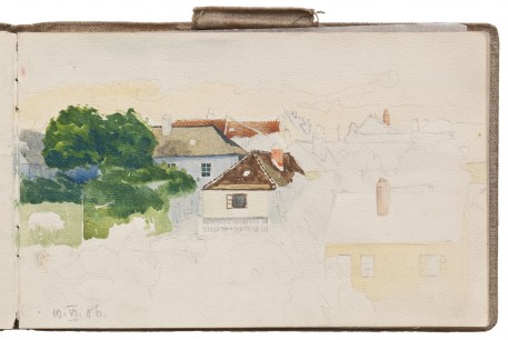 Egon Schiele (aged 16), Sketchbook with cloth binding, summer 1906, 34 pages, 12.8 × 20cm, numerous watercolours and drawings, pencil, ink, and watercolour, private collection.