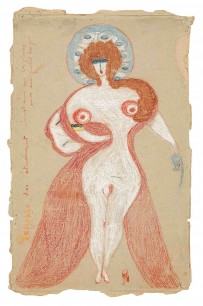 Alois Corbaz, Students' Female Pope (1924-41) color and black pencil on cardboard, 15.5 x 9.5 inches