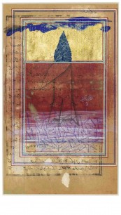 Imran Qureshi, Kagaz Kay Sanam (2000). Gold leaf, gouache and photocopy transfer on wasli paper, 23.8x14.3cm Private collection, London. © Imran Qureshi, Courtesy Corvi-Mora, London