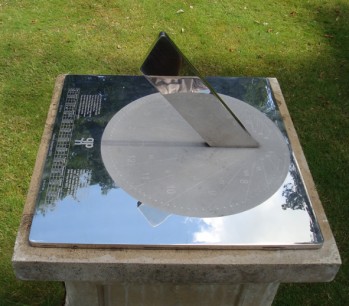 Stainless steel ‘Spot-on’ sundial  with its noontime line of light