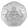 The reverse side of the new 50p coin, designed by Christopher Ironside in the 1960s