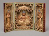 Portable Shrine,  Japan, 19th century. Coloured pigments and gold foil on lacquered cypress (hinoki) wood; 4 x 3 in. (10. Collection of Phoenix Art Museum, Estate of Carolann Smurthwaite