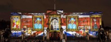 Buckingham Palace illuminated with the Face Britain panorama