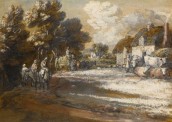 Thomas Gainsborough, Travellers Passing through a Village 219x308mm pencil black chalk watercolor white lead on buff paper (Dealer: Stephen Ongpin)