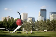 Claes Oldenburg and Coosje van Bruggen, Spoonbridge and Cherry, 1985–8 aluminum, stainless steel, paint, 354 x 618 x 162 in. Collection Walker Art Center Gift of Frederick R. Weisman in honour of his parents, William and Mary Weisman, 1988 Photo courtesy