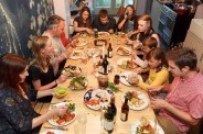 Martin Parr, Members of the Little Family enjoy dinner together to celebrate Felix’s acceptance to University, at Sarah’s home in Cromer, Norfolk. Food is central to their family life because it’s the one time when they all come together around the table.