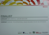 Cassone's 'Finalist' certificate in the 2013 Online Media Awards