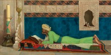 Osman Hamdi Bey, A Young Emir Studying (Istanbul, 1842–Galatasaray Islet, 1910), Istanbul, 1878, Oil on canvas, 45.5 x 90 cm  © Louvre Abu Dhabi.  Photo: Agence photo F