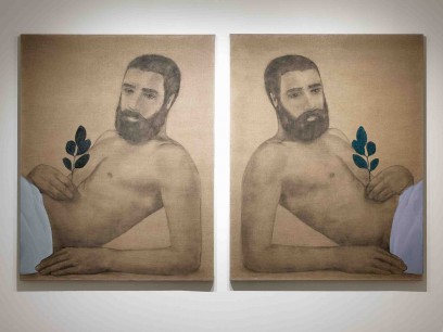 Melancholy Disciples (diptych) (2012), Oil and charcoal on linen 140 x 110 cm each © Mathew Tom & Hoxton Art Gallery