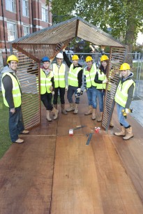 Lecturer Johan and some of the students building the pavilion