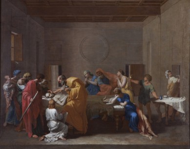 Nicolas Poussin, Extreme Unction (c.1638-40), commissioned in Rome by renowned connoisseur Cassiano dal Pozzo,  depicts a dying man being anointed with oil. Poussin drew on his extensive study of the art & artefacts of classical antiquity