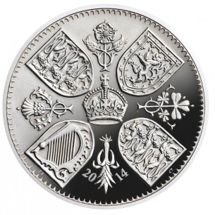 Reverse side of Prince George of Cambridge coin showing the Royal Arms design  (obverse shows HM The Queen's head)